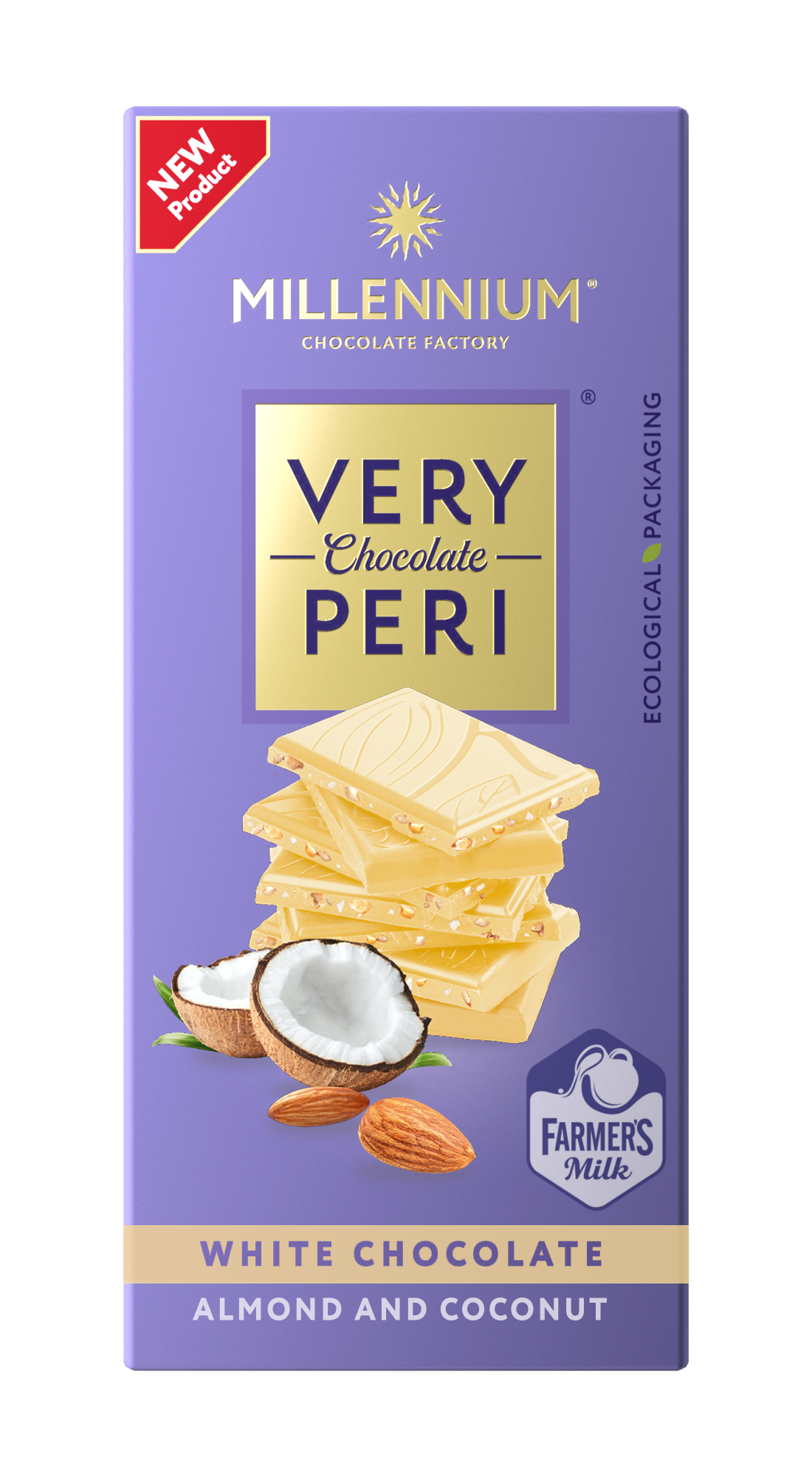 Шоколад “Millennium Very Peri” білий — з мигдалем та кокосовою стружкою