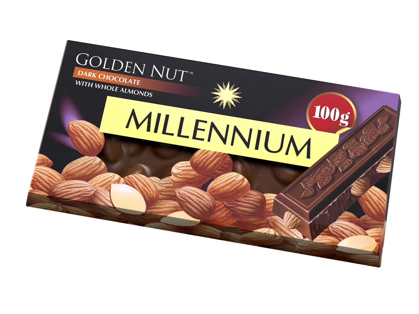 Шоколад “Millennium Gold” чорний — з цілим мигдалем