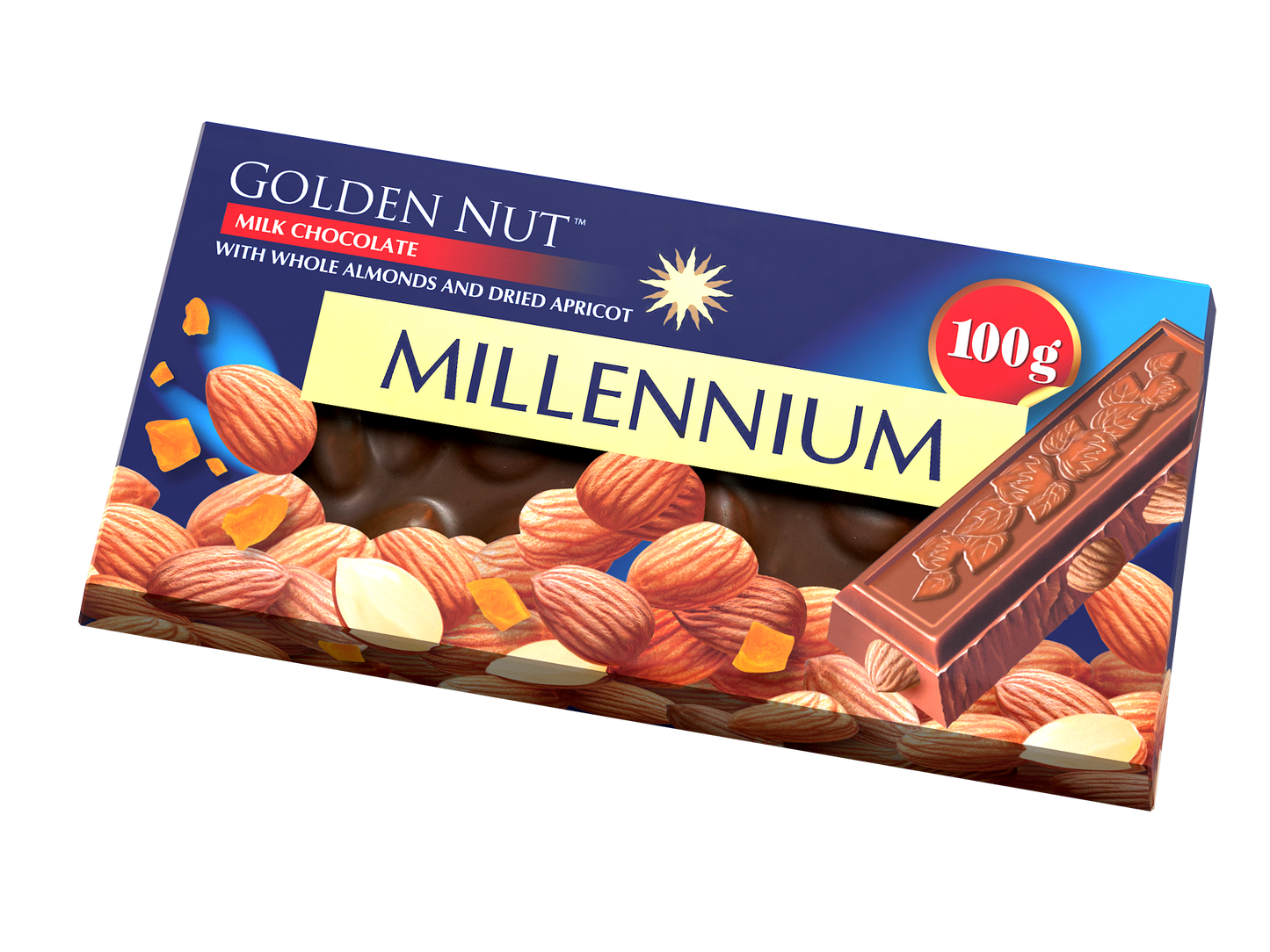 Шоколад “Millennium Gold” молочний — з цілим мигдалем та курагою