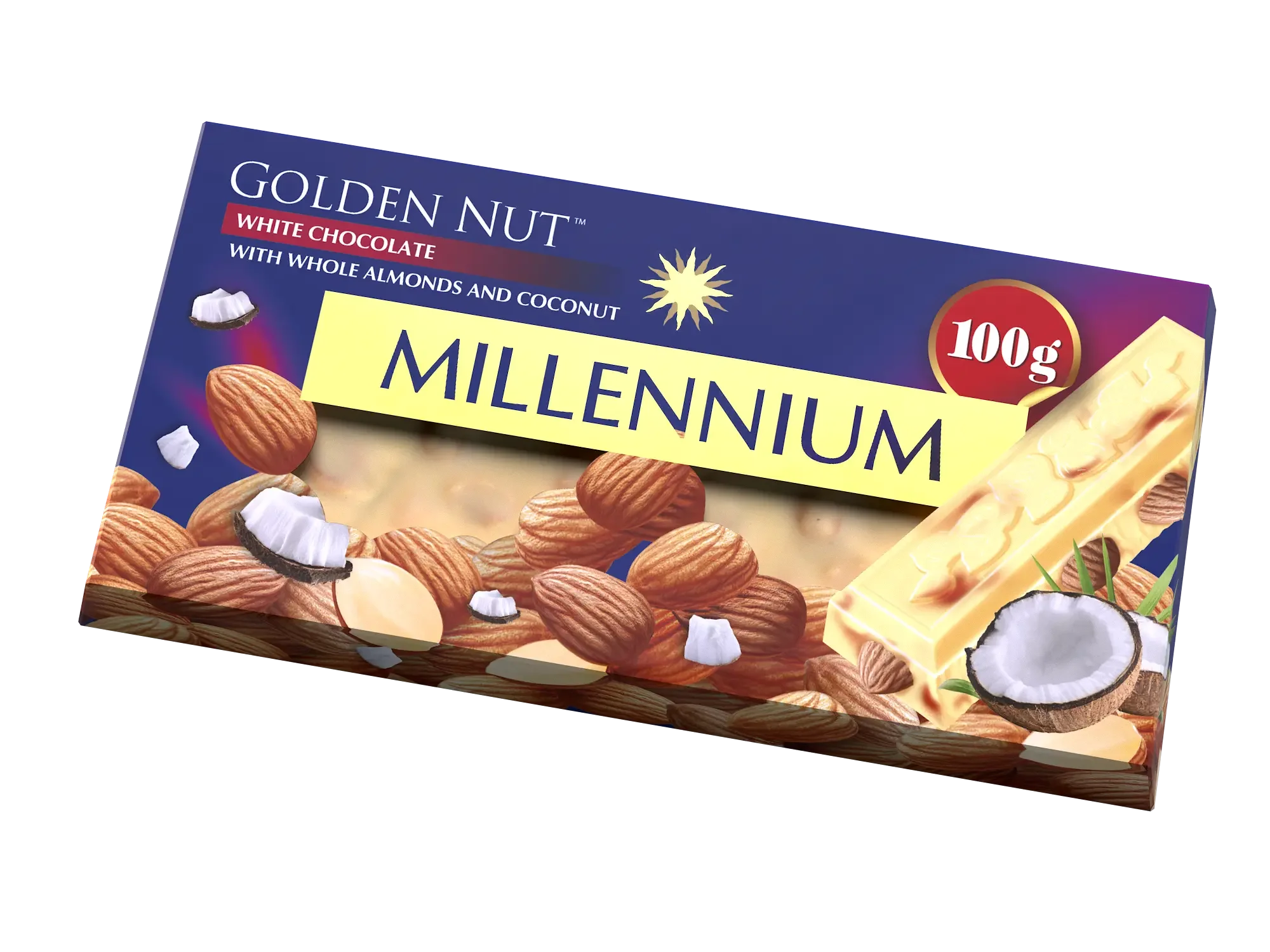 Шоколад “Millennium Gold” белый — с миндалём и кокосовой стружкой