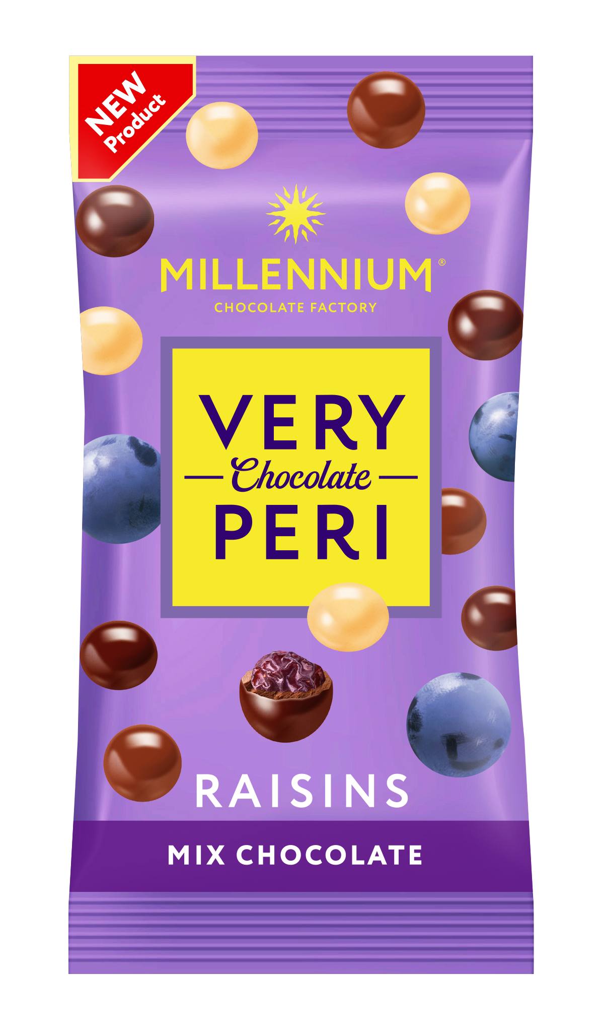 Dragee Millennium Very Peri Raisins — in black, white and milk chocolate