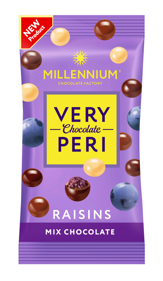 Dragee Millennium Very Peri Raisins — in black, white and milk chocolate