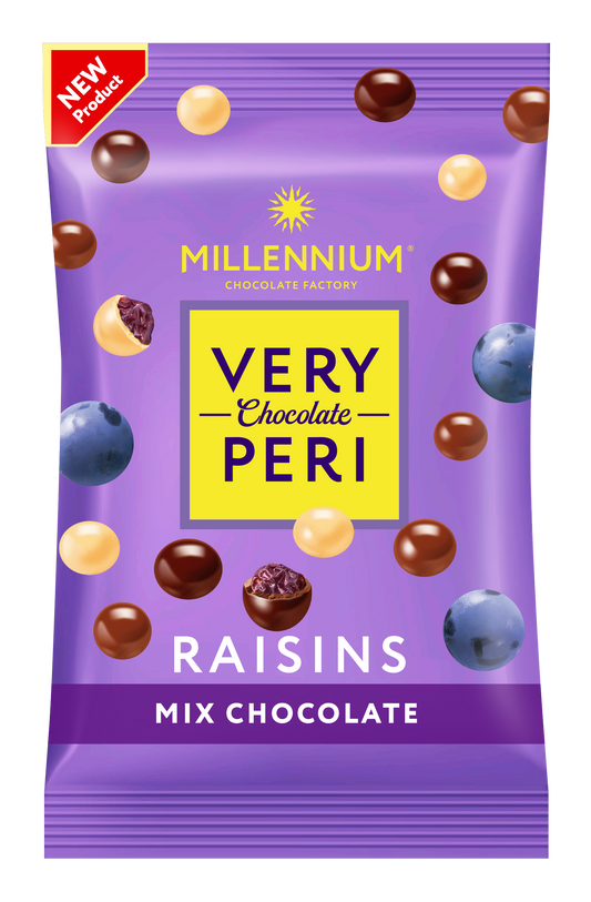 Dragee Millennium Very Peri Raisins — in black, white and milk chocolate