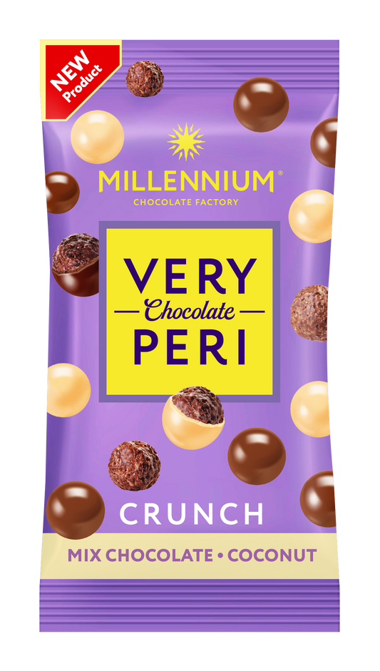 Драже Millennium Very Peri Crunch — у молочному та білому шоколаді з кокосом