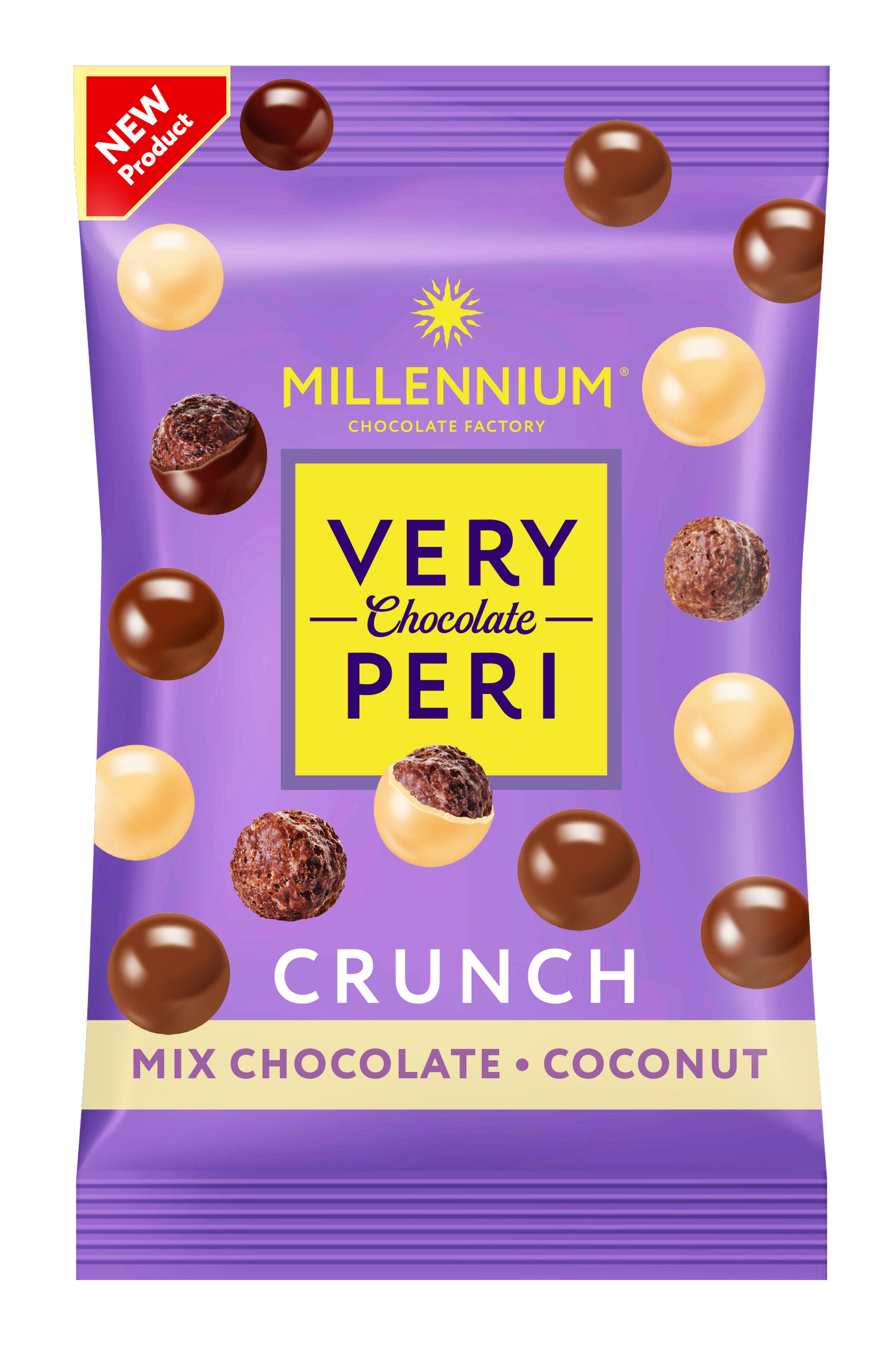 Драже Millennium Very Peri Crunch — у молочному та білому шоколаді з кокосом