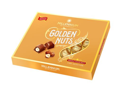 Цукерки шоколадні Millennium «Golden Nut» — з начинкою та цілими горіхами.