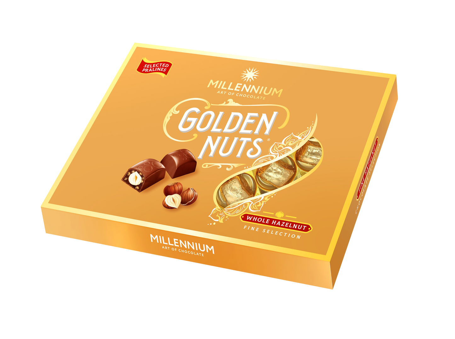 Цукерки шоколадні Millennium «Golden Nut» — з начинкою та цілими горіхами.