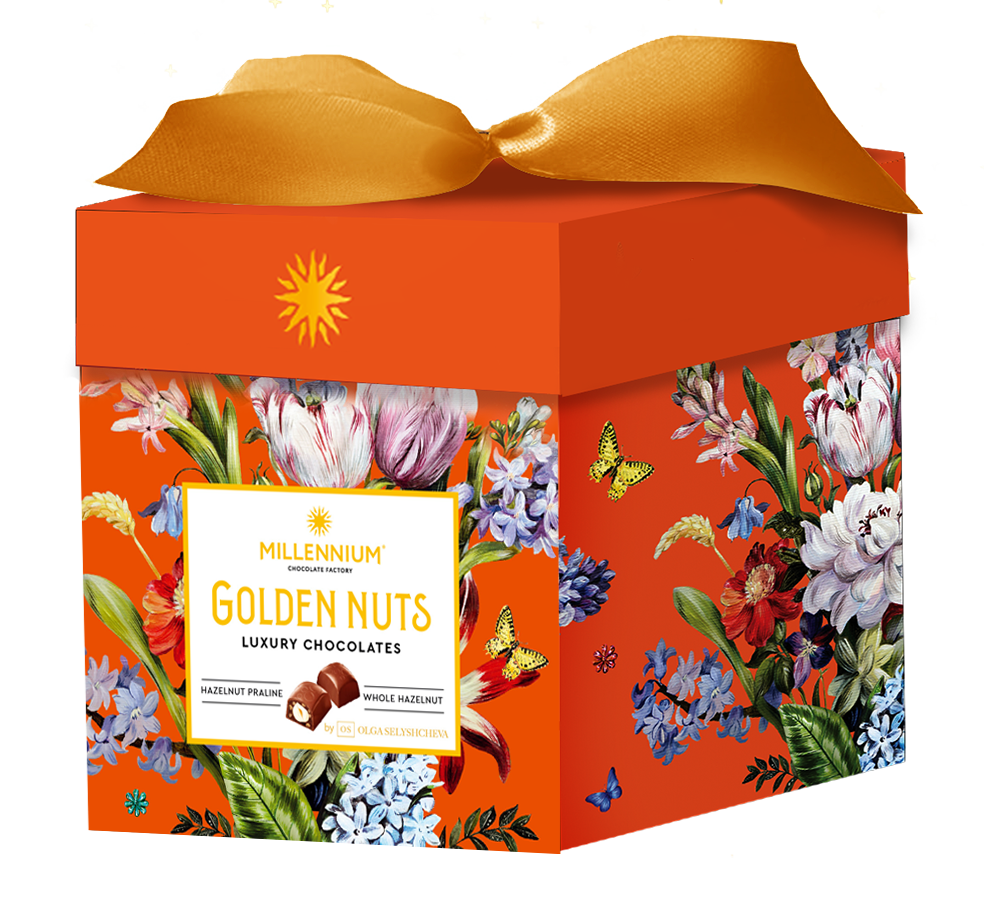 Цукерки шоколадні Millennium «Golden Nut» — з начинкою та цілими горіхами.