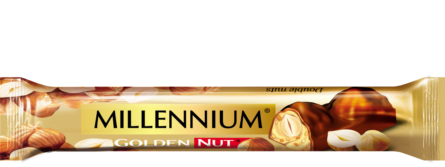 Шоколад Millennium "Golden Nut" чорний — з начинкою та цілими горіхами.