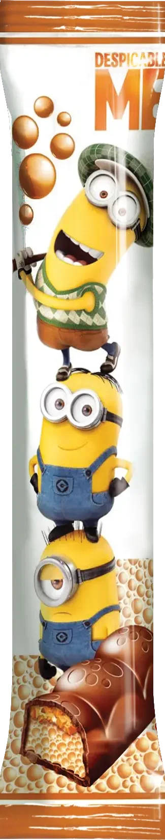 На обгортці плитки Шоколад "Любімов Kids" пористий молочний "Caramel & Crunch" зображені три грайливі Міньйони з пухирчастими хрусткими зображеннями - ідеальний шоколад для дітей від торгової марки Любімов Kids.