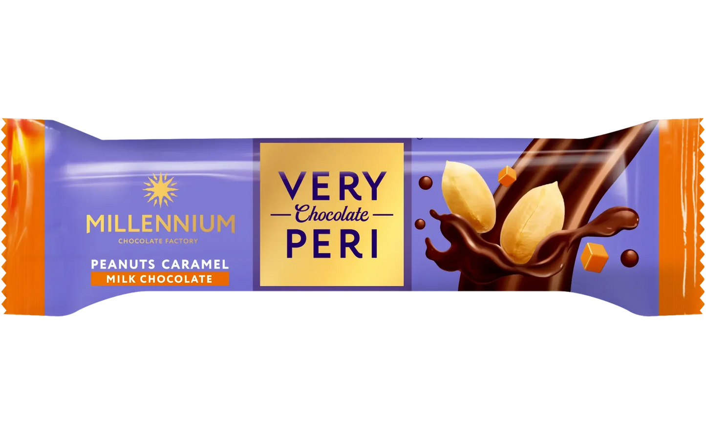 Millennium Very Peri молочний шоколад — з арахісом, родзинками, злаковими пластівцями та солоною карамеллю Very Peri