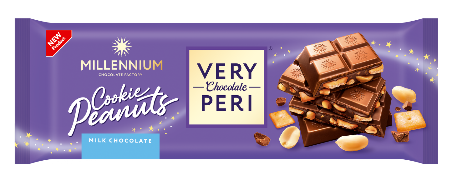 Шоколад «Millennium Very Peri» молочний — з начинкою, печивом та арахісом