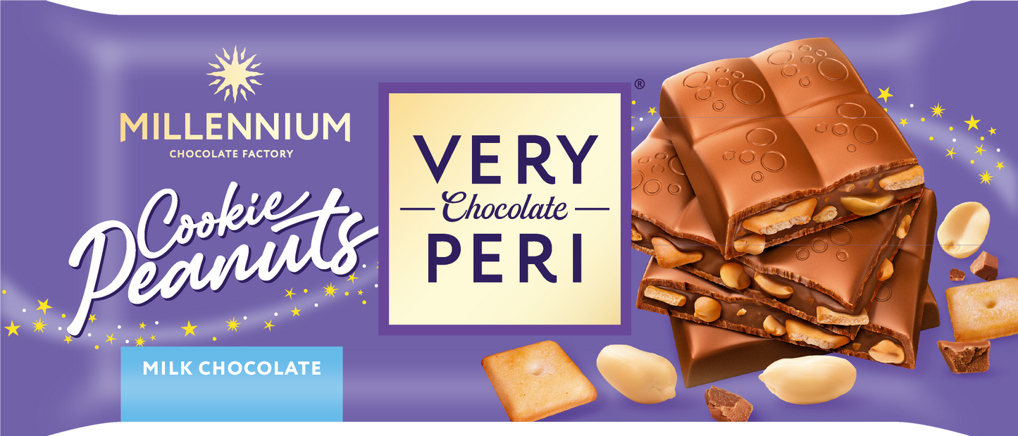 Шоколад Millennium Very Peri молочний — з начинкою, печивом та арахісом