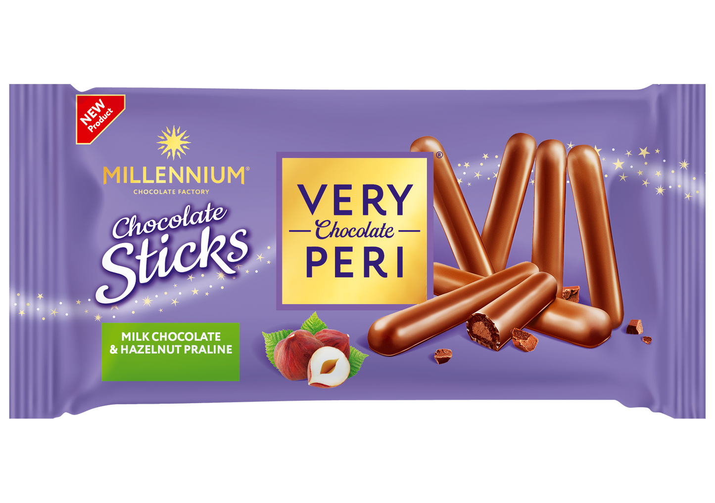 Вафельні злакові трубочки з какао «Millennium Very Peri» — з начинкою праліне в молочному шоколаді