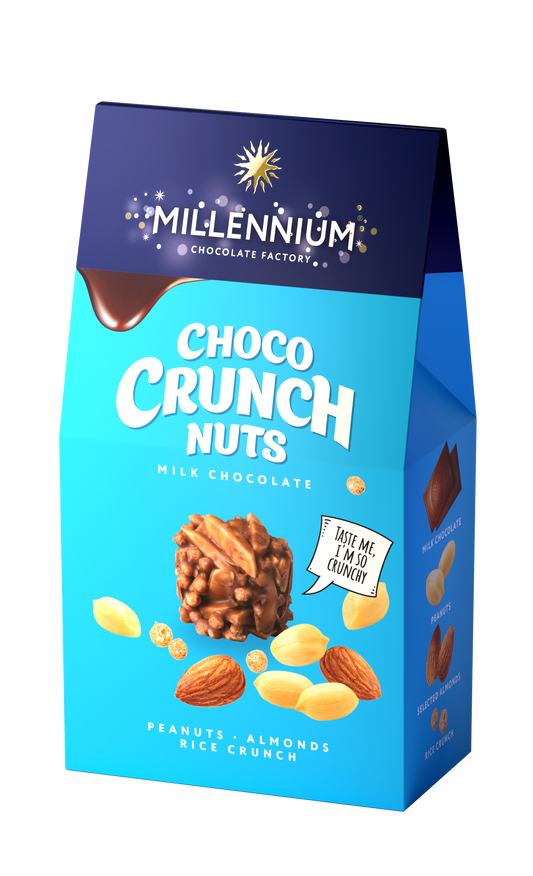 Цукерки шоколадні «Millennium Сhoco Crunch» молочні з мигдалем, злаковими пластівцями та рисовими кульками