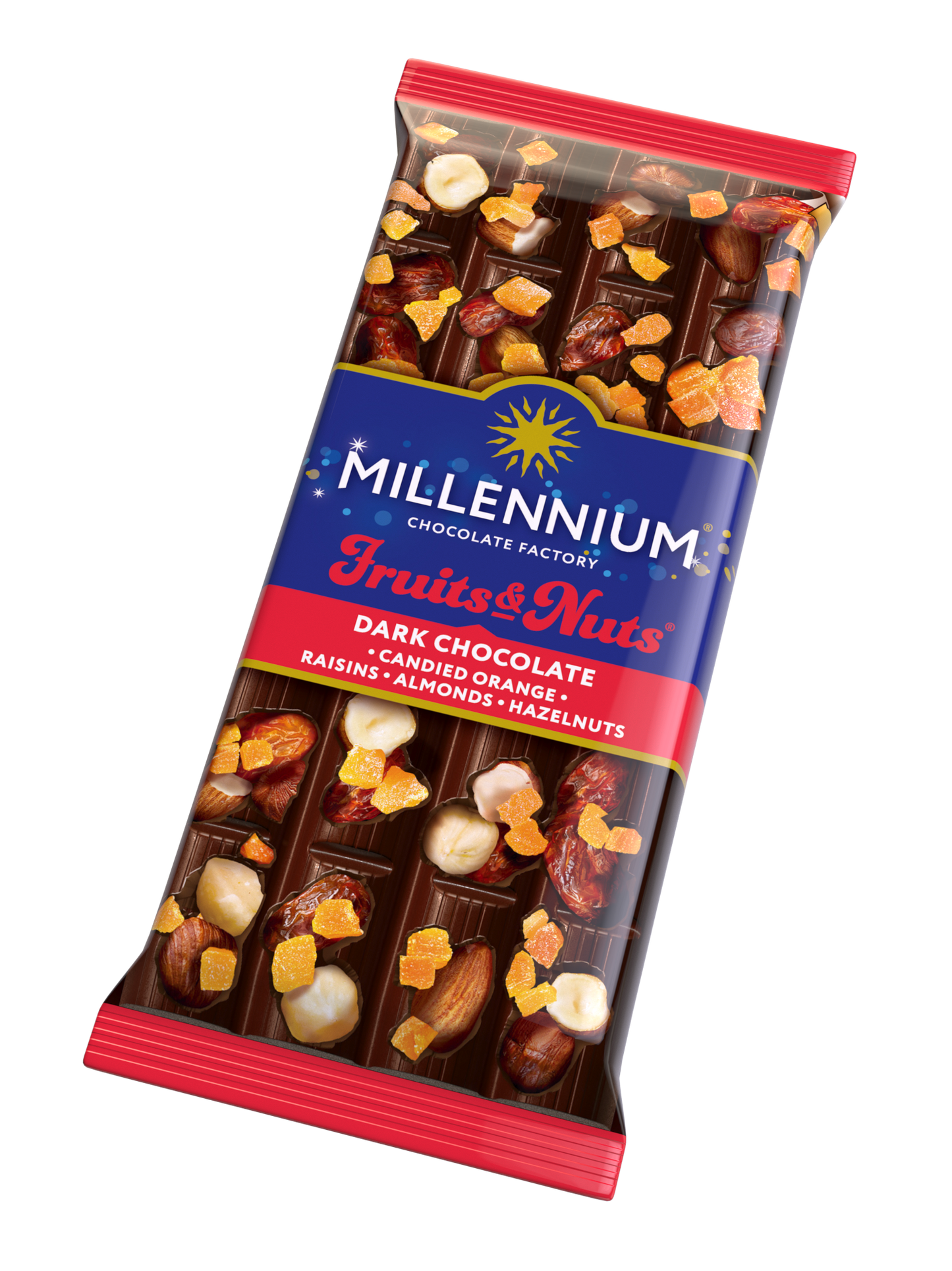Шоколад чорний «Millennium Fruits & Nuts» — з мигдалем, цілими лісовими горіхами, апельсиновими цукатами та родзинками