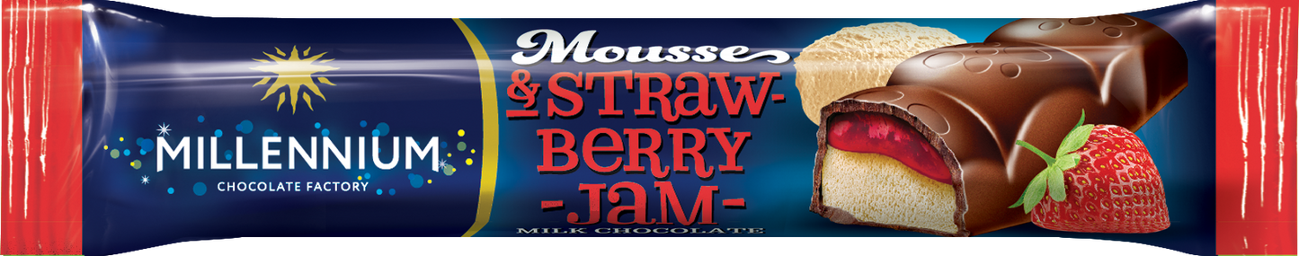 Шоколад Millennium Mousse молочний — з мусовою та полуничною начинкою