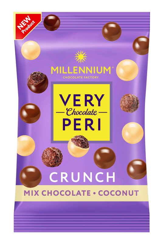 Драже Millennium Very Peri Crunch — у молочному та білому шоколаді з кокосом