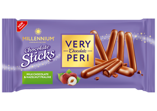 Вафельні злакові трубочки з какао «Millennium Very Peri» — з начинкою праліне в молочному шоколаді