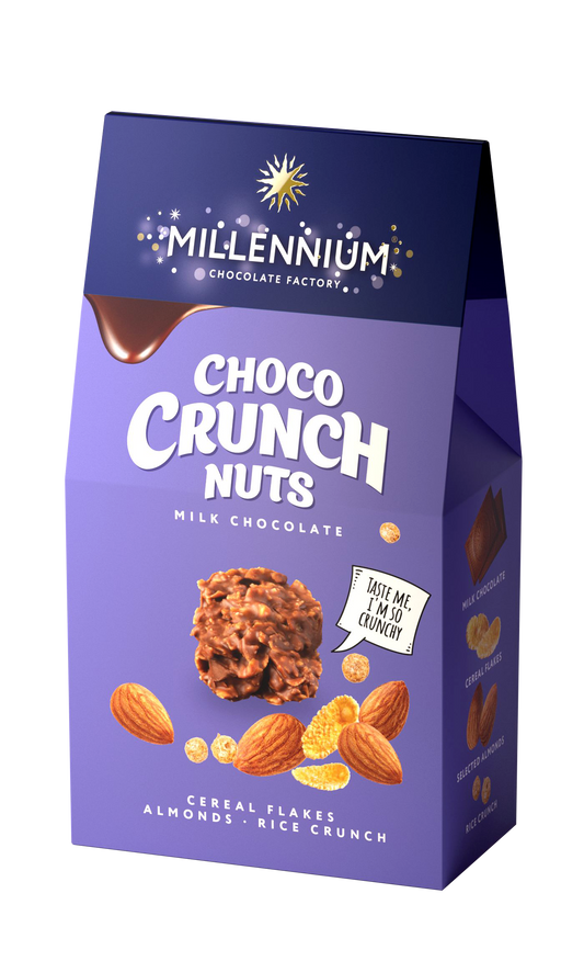 Цукерки шоколадні «Millennium Сhoco Crunch» молочні з арахісом, мигдалем та рисовими кульками